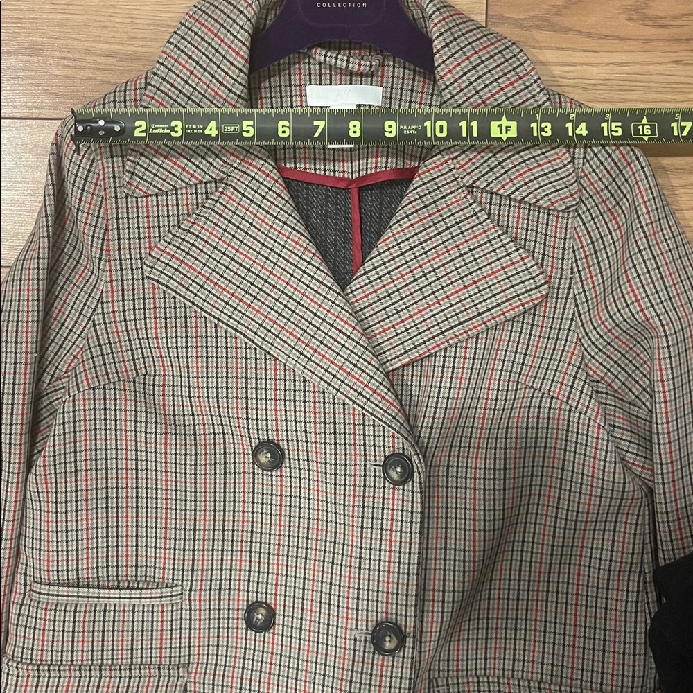 H&M Double-Breasted Checked Trench Coat in Brown and Red - Picture 8 of 12